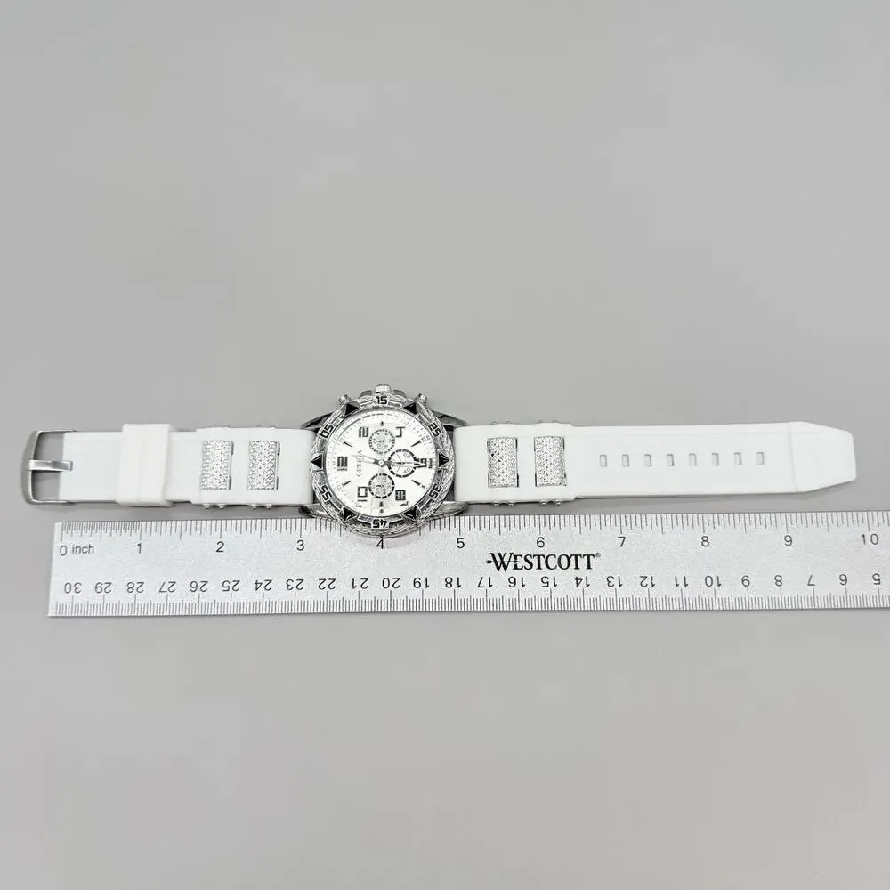 Geneva Mens Silver Tone Chronograph Style Watch White Silicone Sport Band